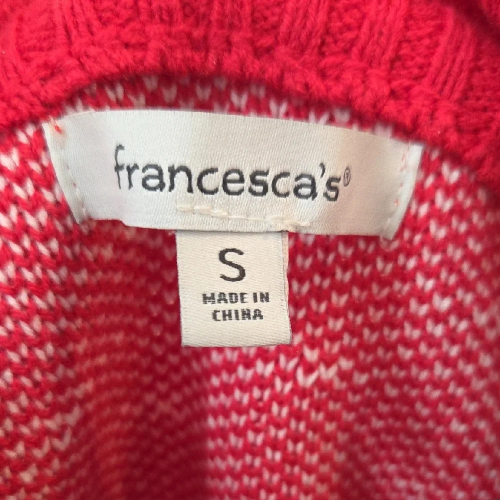 Francesca's Collections Red Sweater with White Accents - Picture 2 of 3